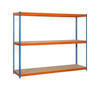 Simonrack Scaffale Metallo Garage, 3 Ripiani Legno, 600 kg di Punto Flessione, 2000x2100x600 mm, Scaffale Garage Officina, Blu/Arancione/Legno - SimonTaller