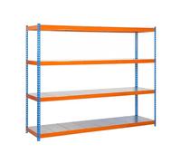 SimonRack Scaffale Metallo Garage, 4 Ripiani, 600 kg di Punto Flessione, 2000x2100x900 mm, Scaffale Garage Officina, Blu/Arancione/Zincato - SimonTaller