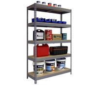 SimonRack Scaffale Metallo Garage, 5 Ripiani Legno, 300 kg di Punto Flessione, 2000x1000x600 mm, Scaffale Garage Officina, Grigio/Legno - SimonTaller