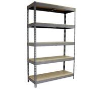 SimonRack Scaffale Metallo Garage, 5 Ripiani Legno, 400 kg di Punto Flessione, 2000x2100x900 mm, Scaffale Garage Officina, Zincato/Legno - SimonTaller