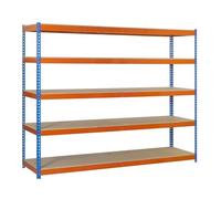 SimonRack Scaffale Metallo Garage, 5 Ripiani Legno, 500 kg di Punto Flessione, 2000x2100x450 mm, Scaffale Garage Officina, Blu/Arancione/Legno - SimonTaller