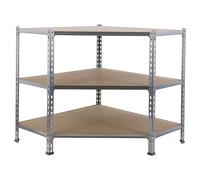 SimonRack Scaffale Metallo Garage Angolo, 3 Ripiani Legno, 200 kg di Punto di Flessione, 900x900x500 mm, Scaffale Garage, Senza Viti, Zincato/Legno - Maderclick Corner
