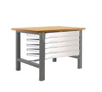 SimonRack Tavolo da lavoro officina, banco di lavoro, 5 cassetti, portata 600 kg, dimensioni 865 x 1200 x 750 mm, grigio/legno MDF