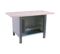 SimonRack Tavolo da lavoro officina, banco di lavoro, extra forte, 1 armadio, capacità carico 1000 kg, misure 865 x 1200 x 750 mm, grigio/faggio