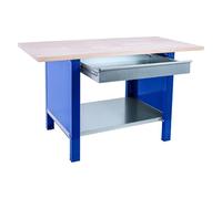 SimonRack Tavolo da lavoro officina, banco di lavoro, extra forte, 1 cassetto, capacità carico 1000 kg, misure 865 x 1200 x 750 mm, blu/faggio