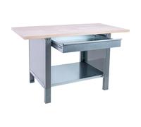 SimonRack Tavolo da lavoro officina, banco di lavoro, extra forte, 1 cassetto, portata 1000 kg, misure 865 x 1500 x 750 mm, grigio/faggio