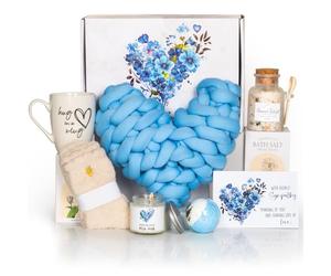 Simpathy Gift Baskets, Condolences Memorial Gifts for Bereavement Grief - Sorry for Your Loss Thinking of You Box, Grieving Care Package for Women Men Friends, in Memory of Loved One(Blue Pillow)