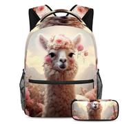 Simpatica alpaca conquista la classe con il nostro set di 2 zaini per bambini, zaino e astuccio di grande capacità per ragazzi ragazze adolescenti, Multicolore#06, B:29.4x20x40cm P:19x7.5x3.8cm,