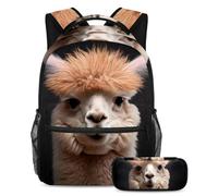Simpatica alpaca conquista la classe con il nostro set di 2 zaini per bambini, zaino e astuccio di grande capacità per ragazzi ragazze adolescenti, Multicolore#04, B：29.4x20x40cm P：19x7.5x3.8cm,