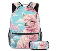 Simpatica alpaca per migliorare la tua esperienza scolastica, prendi questo zaino con astuccio per ragazzi, ragazze, adolescenti, Multicolore#02, B:29.4x20x40cm P:19x7.5x3.8cm, Zaini Daypack
