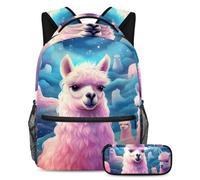 Simpatica alpaca per migliorare la tua esperienza scolastica, prendi questo zaino con astuccio per ragazzi, ragazze, adolescenti, Multicolore#01, B:29.4x20x40cm P:19x7.5x3.8cm, Zaini Daypack