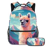 Simpatica alpaca per migliorare la tua esperienza scolastica, prendi questo zaino con astuccio per ragazzi, ragazze, adolescenti, Multicolore#05, B:29.4x20x40cm P:19x7.5x3.8cm, Zaini Daypack