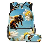 Simpatica ape e fiore libera la tua creatività, zaino con astuccio, il set perfetto per ragazzi artistici, ragazze e adolescenti, Multicolore, B:29.4x20x40cm P:19x7.5x3.8cm, Zaino daypack