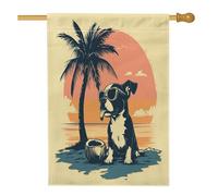Simpatica bandiera Boston Terrier per la casa del cane, 71,1 x 101,6 cm, double-face, decorativa, divertente bandiera da spiaggia con palme, per la casa, per animali domestici, per esterni, cortile
