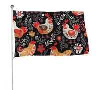 Simpatica bandiera con galline a forma di gallo, 89 x 150 cm, stampa su entrambi i lati, bandiera decorativa da giardino, non sbiadisce, con occhielli in ottone, sfondo fotografico da appendere, per