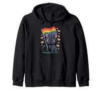 Simpatica Bandiera con Gatto Nero - LGBTQ Divertente Design Kawaii Felpa con Cappuccio