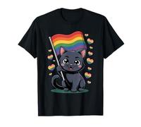 Simpatica bandiera con gatto nero - LGBTQ divertente design kawaii Maglietta