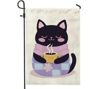 Simpatica bandiera da giardino a forma di gatto, accogliente decorazione invernale per esterni, bandiera in iuta su entrambi i lati per la decorazione della casa e del prato, adorabile bandiera a tema