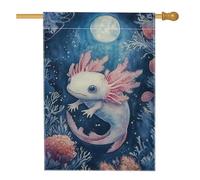 Simpatica bandiera da giardino Axolotl, striscione decorativo subacqueo con acquarello morbido color pesca, decorazione a doppia faccia, decorazione per prato all'aperto, barriera corallina, bandiera