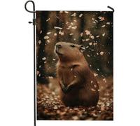 Simpatica bandiera da giardino Capybara, decorazione per esterni con animali marroni per primavera, striscione in iuta su entrambi i lati per la decorazione della casa e del prato 30,5 x 45,7 cm