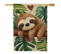 Simpatica bandiera da giardino con bradipo, bandiera decorativa per la casa con animali marroni, bandiera da cortile in tessuto su entrambi i lati, decorazione estiva per prato all'aperto, 71 x 101 cm