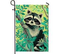 Simpatica bandiera da giardino con procioni, striscione decorativo con animali della foresta, bandiera su entrambi i lati, per esterni, decorazione primaverile estiva per prato, 30,5 x 45,7 cm