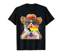 Simpatica bandiera LGBT Progressive Pride a forma di cuore di gatto LGBTQ+ Maglietta