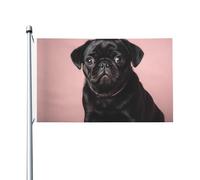 Simpatica bandiera nera con carlino 3 x 1,5 m bandiera per esterni bandiera da giardino per vacanze banner da cortile di benvenuto bandiere per decorazione di giardino, cortile, prato, per interni
