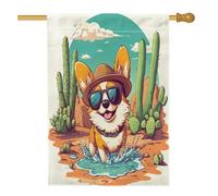 Simpatica bandiera per casa del cane Corgi, 71 x 101 cm, per esterni, divertente cactus deserto, bandiera verticale standard per la casa, decorazione per esterni