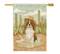 Simpatica bandiera per casa del cane Rough Collie 71 x 101 cm per esterni, divertente bandiera verticale per la casa del deserto con cactus, bandiera per la casa, decorazione per esterni