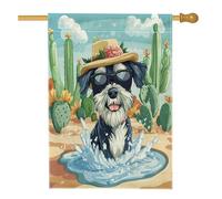 Simpatica bandiera per la casa del cane Schnauzer, 71,1 x 101,6 cm, double-face, decorativa, divertente, con cactus, deserto, cortile, cortile, casa, bandiera, per animali domestici, per esterni