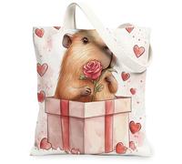 Simpatica borsa a secchiello in tela Capybara per lo shopping, 33 x 38 cm, regalo divertente per San Valentino, borsa della spesa riutilizzabile per donne, lavoro con animali, motivo viaggio