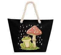 Simpatica borsa a tracolla a forma di fungo a forma di rana per donne e uomini, borsa da spiaggia con manico in tessuto di canapa