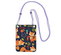 Simpatica borsa a tracolla da donna, con stampa di volpe e fiori, mini borse per telefono, grazioso portafoglio per telefono, regalo per escursioni e viaggi, Viola, Taglia unica