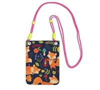 Simpatica borsa a tracolla da donna, con stampa di volpe e fiori, mini borse per telefono, grazioso portafoglio per telefono, regalo per escursioni e viaggi, Fucsia, Taglia unica