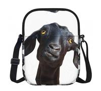 Simpatica borsa a tracolla nera con stampa di animali di capra, con cerniera, piccola borsa a tracolla con tracolla regolabile, borsa da viaggio portatile da lavoro per donne e uomini