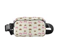 Simpatica borsa a tracolla per donne e uomini, con fiocco rosa, motivo ghepardo e stella, borsa da petto con tracolla regolabile, impermeabile, per viaggi, corsa, escursionismo