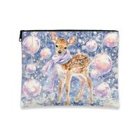 Simpatica borsa cosmetica con cervo, borsa per trucco invernale ad acquerello per donne, piccola borsa portatile in tela con cerniera, borsa da toilette per la cura della pelle delle vacanze, Blu, 7x9