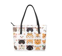 Simpatica borsa da donna in pelle vegana con animale zoo, orso giraffa, borsa tote con manico superiore, grande borsa a tracolla per tutti i giorni lavoro viaggi