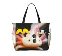 Simpatica borsa da spiaggia grande con motivo tritone e axolotl per donna, con cerniera e tasca impermeabile, leggera e pieghevole, ideale per la palestra, i viaggi, la spesa, il nuoto e lo sport.