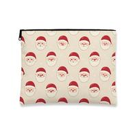 Simpatica borsa da trucco con faccine di Babbo Natale, piccola borsa da viaggio portatile per donne, organizer in tela con cerniera, borsa da toilette per le vacanze, Beige, 7x9 Inch, Volti di Babbo