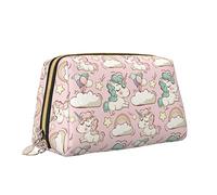 Simpatica borsa da viaggio per trucchi per donne, carino unicorno che gioca tra le nuvole Borsa per cosmetici in pelle Borsa portatile impermeabile piccola borsa per trucchi Organizer Borsa da toilet