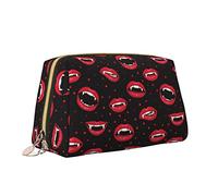 Simpatica borsa da viaggio per trucco per donna, modello Halloween senza cuciture con labbra rosse da vampiro Borsa per cosmetici in pelle Borsa portatile impermeabile piccola borsa per trucco Organi