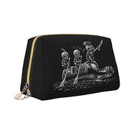 Simpatica borsa da viaggio per trucco per donna, tre graziosi piccoli scheletri che remano su bottiglie di vino Borsa per cosmetici in pelle Borsa portatile impermeabile piccola borsa per trucco Orga