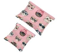 Simpatica borsa per cosmetici con testa di gatto con occhiali e fiocco, impermeabile, senza cerniera, chiusura automatica, mini custodia portatile da viaggio per cuffie e gioielli, Multicolore 04,