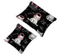 Simpatica borsa per cosmetici con testa di gatto con occhiali e fiocco, impermeabile, senza cerniera, chiusura automatica, mini custodia portatile da viaggio per cuffie e gioielli, Multicolore 06,