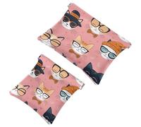 Simpatica borsa per cosmetici con testa di gatto con occhiali e fiocco, impermeabile, senza cerniera, chiusura automatica, mini custodia portatile da viaggio per cuffie e gioielli, Multicolore 03,