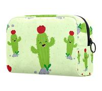 Simpatica borsa per cosmetici da donna, con cactus in stile cartone animato, per articoli da toeletta da viaggio, grande, pratica borsa organizer con cerniera, Multi, 18.5x7.5x13cm/7.3x3x5.1in, Beauty