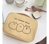 Simpatica Borsa per Cosmetici da Viaggio, Borsa per Cosmetici con Cerniera, Borsa per Cosmetici Portatile Impermeabile di Grande Capacità per i Viaggi Quotidiani delle Donne(Orso gelato giallo tre)