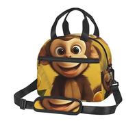 Simpatica borsa per il pranzo con scimmia e banana, per uomini e donne, grande capacità, riutilizzabile, isolata, con tracolla regolabile, per adulti
